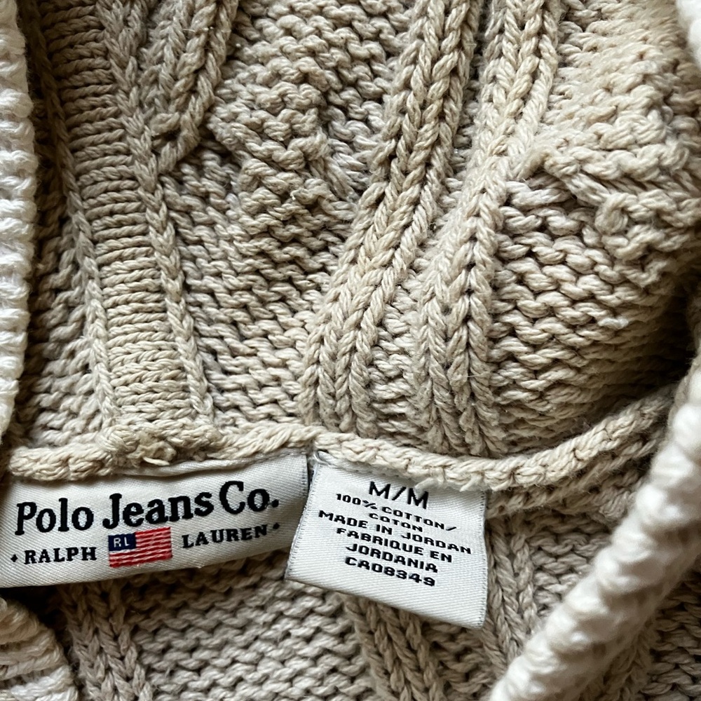 Polo Ralph Lauren Beige Zip-Up Cable Knit academic preppie old money tennis - Picture 7 of 12